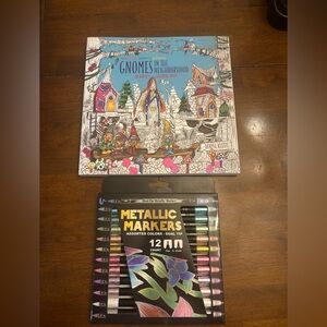 Gnomes Coloring Book with Metallic Markers Set